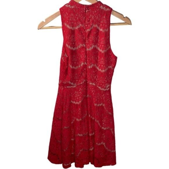 Love Fire Red Lace Fit & Flare Sleeveless Mini Dress Women’s Small - Picture 4 of 10